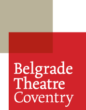 White letters on red background read 'Belgrade Theatre Coventry'