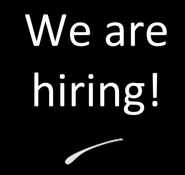 White letters on black background read 'We're hiring!'
