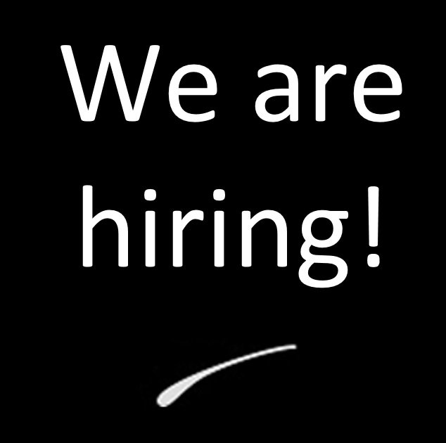 White letters on black background read 'We're hiring!'