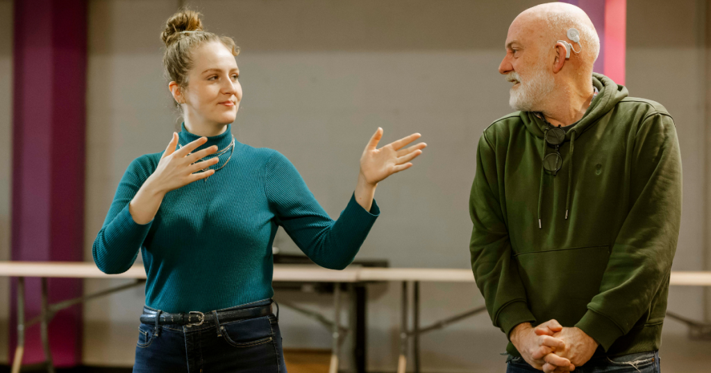 Two actors performing a scene at the VX Lab. From left to right, Zoe McWhinney and Daryl Jackson.